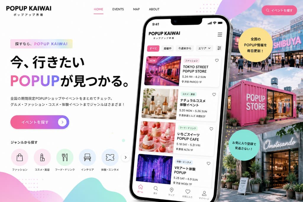 POPUP情報サイトのモックアップ