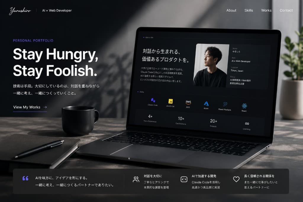 個人ポートフォリオサイトのモックアップ